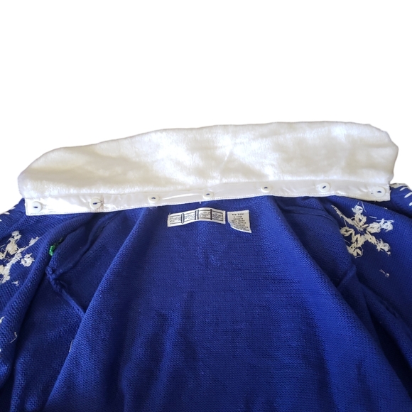 OHI Christmas Blue Sweater Beaded Snowman Snowflakes Detachable Fur Collar Sz XL - Picture 8 of 17